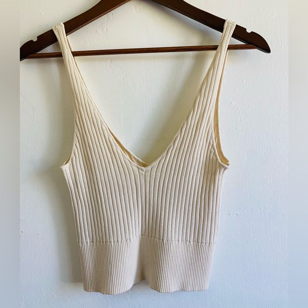 Line & Dot Cream Ribbed Tank Top